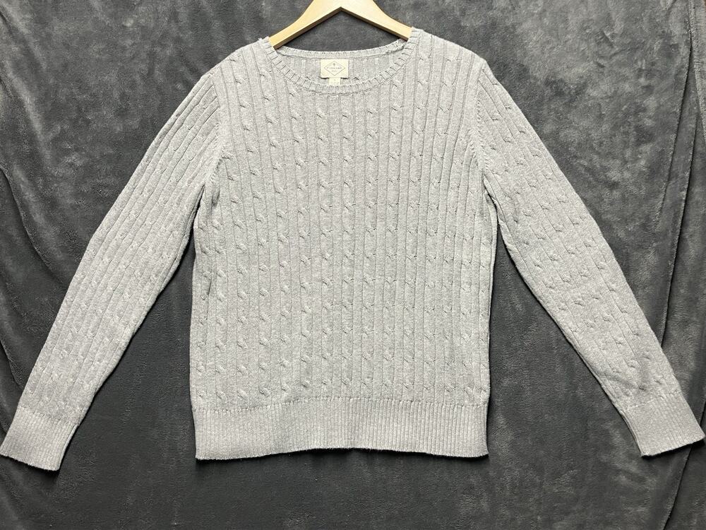 St. John’s Bay Cable Knit Sweater Womans L Gray Elevated Basic Old Money Preppy